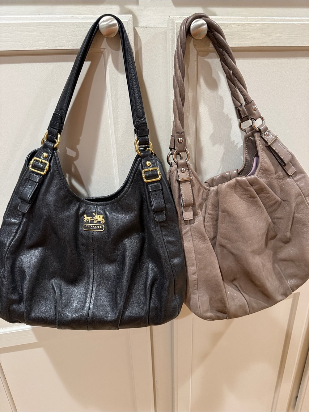 Bundle of 2 Coach Black and Taupe Leather Shoulder Bags